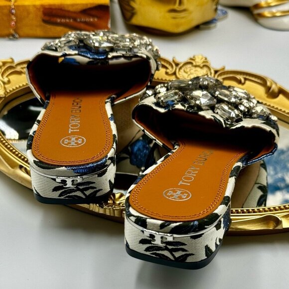 🆕 TORY BURCH 🧿  BNWOB Martine Crystal Jacquard Slide, Sz 7 - Picture 4 of 15